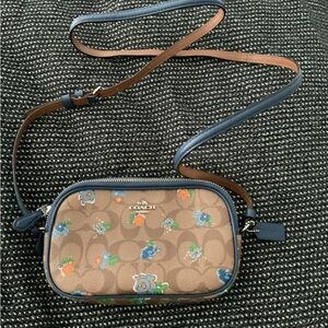 COACH Mini Shoulder Bag Pouch Sacoche Signature Brown With Floral Print